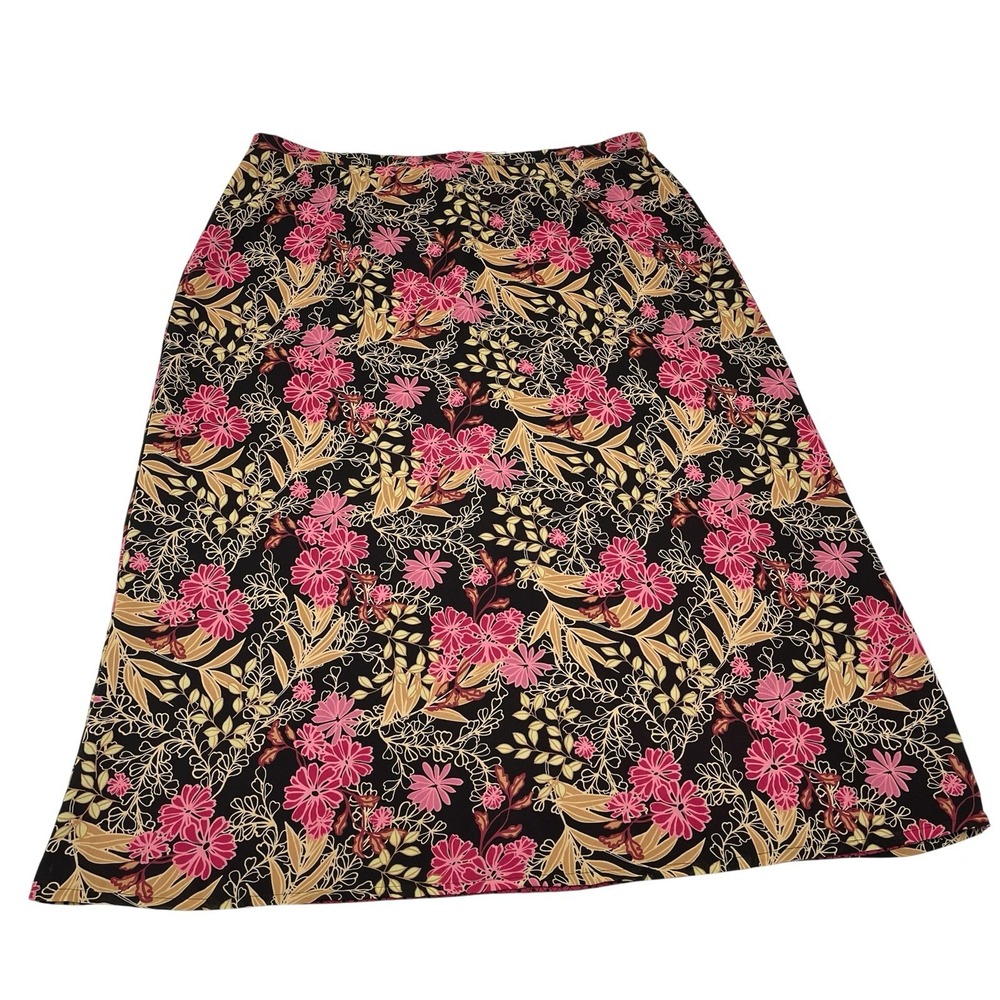 Emma James Skirt Dark Floral Geometric Reversible Chiffon Maxi 18 Office Career